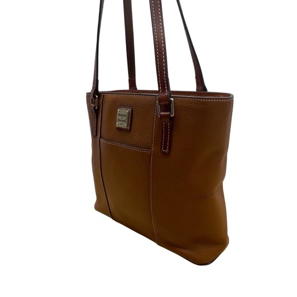 Dooney & Bourke Tan Brown Pebbled Leather Gold Accents Double Strap Shoulder Bag - Picture 4 of 16